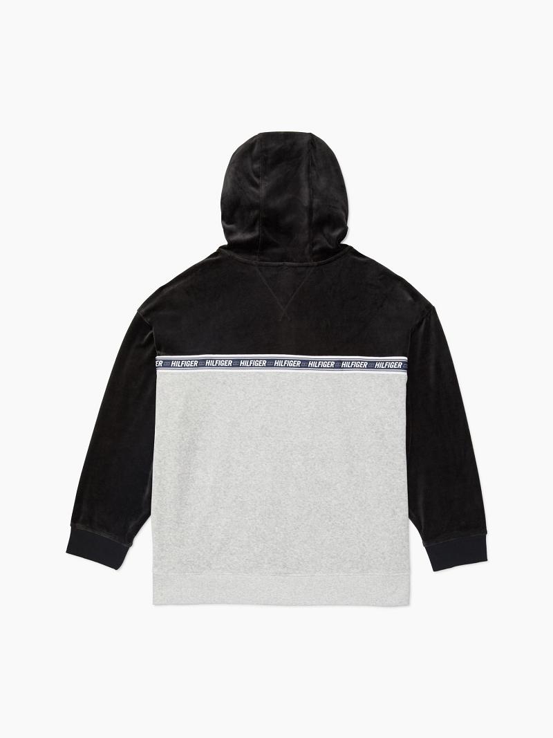 Női Tommy Hilfiger Essential Drop-Shoulder Hoodies Fekete Fehér Szürke | HU 145BEX